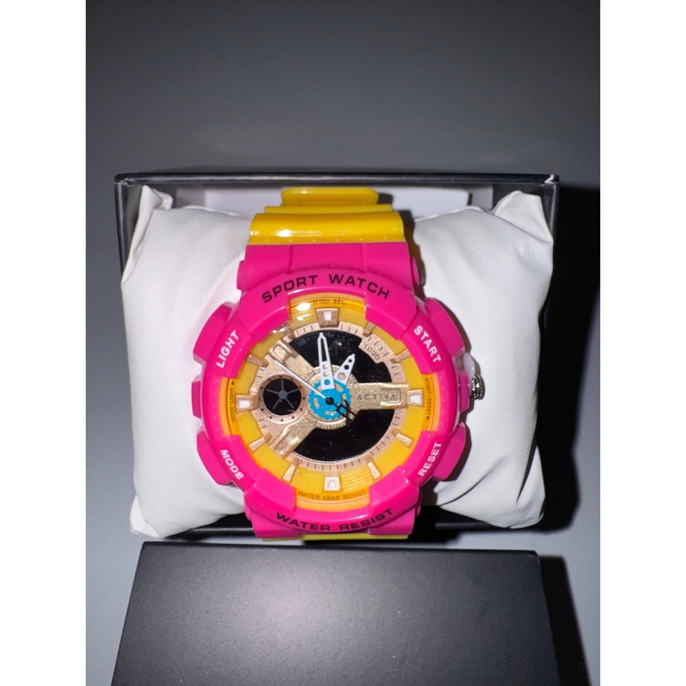 Activa Sport Watch Pink Yellow Gold Tone Analog Digital Water Resist 5BAR‎ New